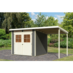 Karibu | Tuinhuis Glücksburg 4 met Overkapping | Terragrijs